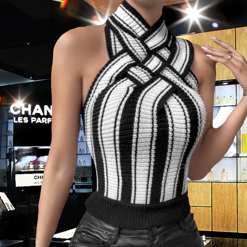 Nwt, Lavishly Paris Criss Cross Knit Sleeveless Top. - Picture 7 of 16